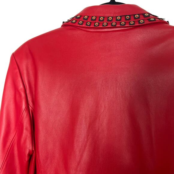St. John Sport Red Leather Jacket Blazer Grommet Detailing Size Large - Picture 9 of 15